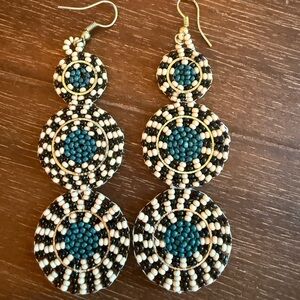 Ink & Alloy Bohemian Beaded Earrings in Teal and Cream